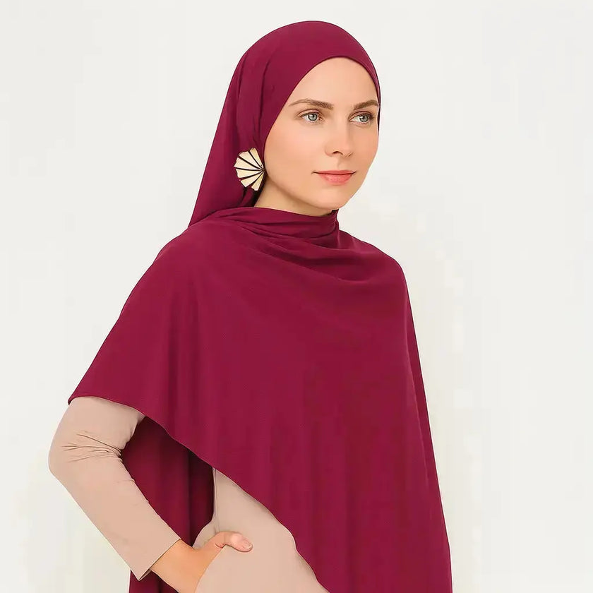 Berry Rouge Madina Silk Hijab – Deep berry-red, soft, non-slip, breathable fabric. Semi-matte finish with a smooth texture, perfect for elegant modest wear. | Berry Rouge