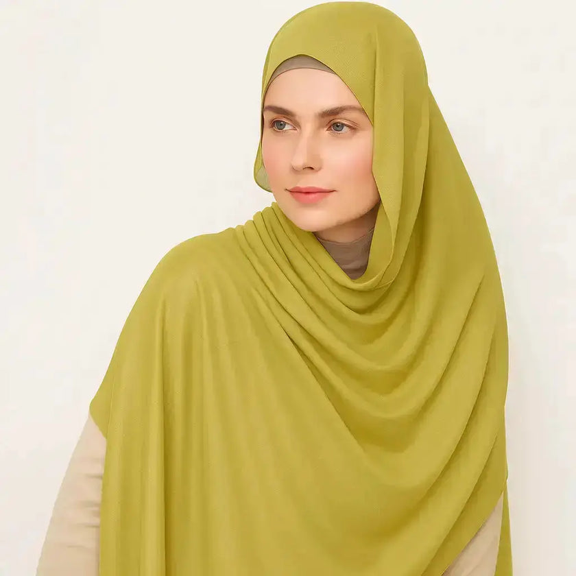Golden Sand Madina Silk Hijab – Semi-shine, non-slip, soft and breathable. Luxurious, heavy, and comfortable hijab with a matte look, size 180x70cm. | Golden Sand