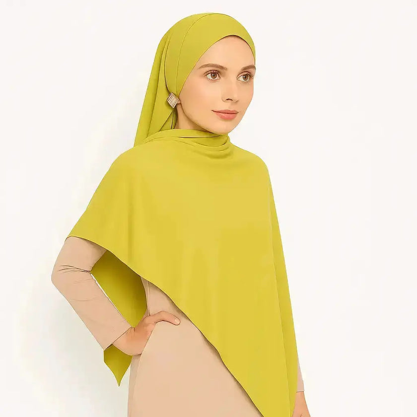 Golden Sand Madina Silk Hijab – Semi-shine, non-slip, soft and breathable. Luxurious, heavy, and comfortable hijab with a matte look, size 180x70cm. | Golden Sand