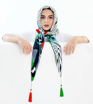 Luxurious Silk Palestinian Hijab Scarves with Four Corner Tassels