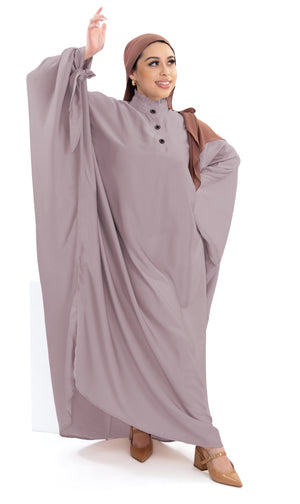 Soft silk stylish abaya featuring bow sleeves, crafted for comfort and sophistication | Pink