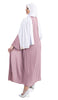 Three-piece silk Abaya set crafted from premium silk fabric, showcasing a captivating textured lines pattern. Includes a flowing gown, matching liner, and coordinating belt | Pink