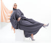 Soft silk stylish abaya featuring bow sleeves, crafted for comfort and sophistication | Purple