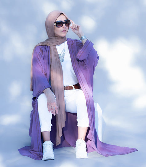 Linen cotton long overcoat, soft and covered, perfect for layering and offering full coverage | Purple