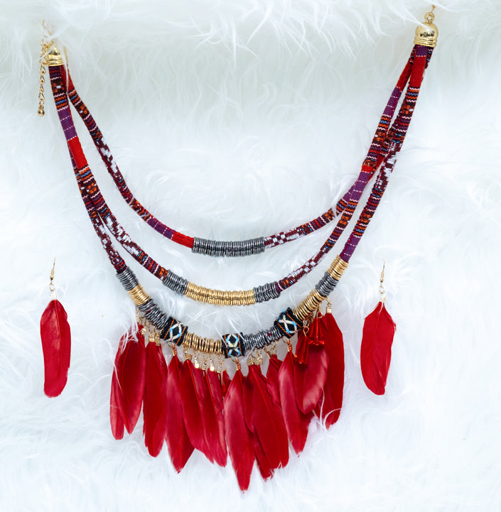 BlackBirdFeatherNecklace | Red