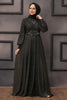 Black Glitter Abaya Dress with Beaded Waist – Elegant Modest Evening Gown