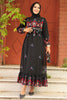 Elegant Embroidered Black Modest Dress – Floral Maxi Style with Ruffle Hem