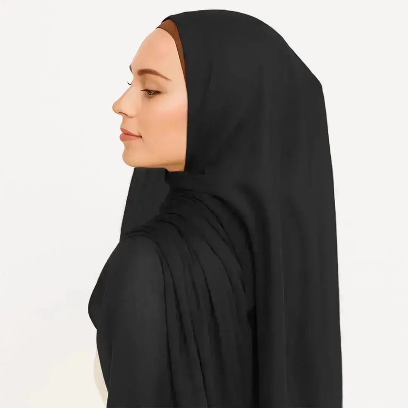 modal fabric hijab, haute hijab modal, hijab modal, pink modal hijab, soft, breathable, non-slip, cotton fabric | Black
