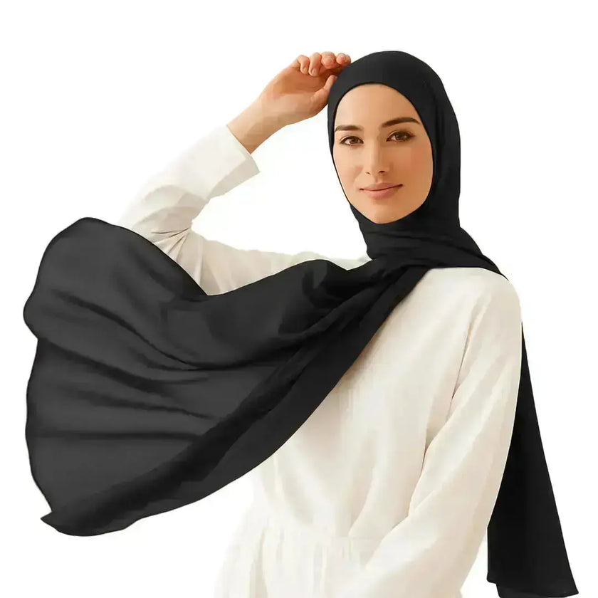 modal fabric hijab, haute hijab modal, hijab modal, pink modal hijab, soft, breathable, non-slip, cotton fabric | Black