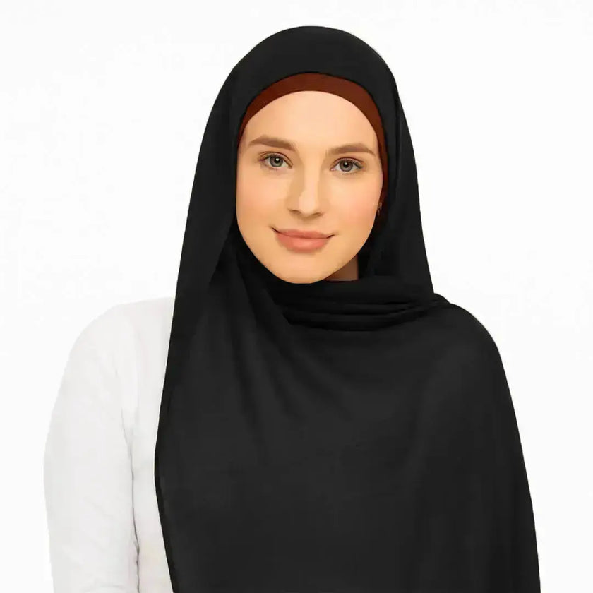 modal fabric hijab, haute hijab modal, hijab modal, pink modal hijab, soft, breathable, non-slip, cotton fabric | Black