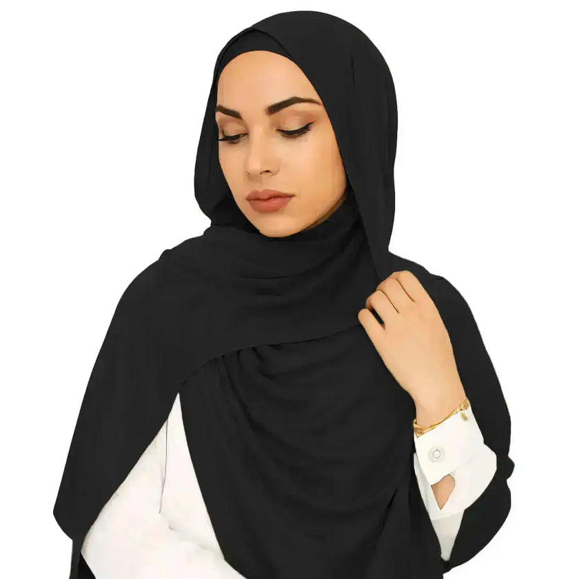 modal fabric hijab, haute hijab modal, hijab modal, pink modal hijab, soft, breathable, non-slip, cotton fabric | Black