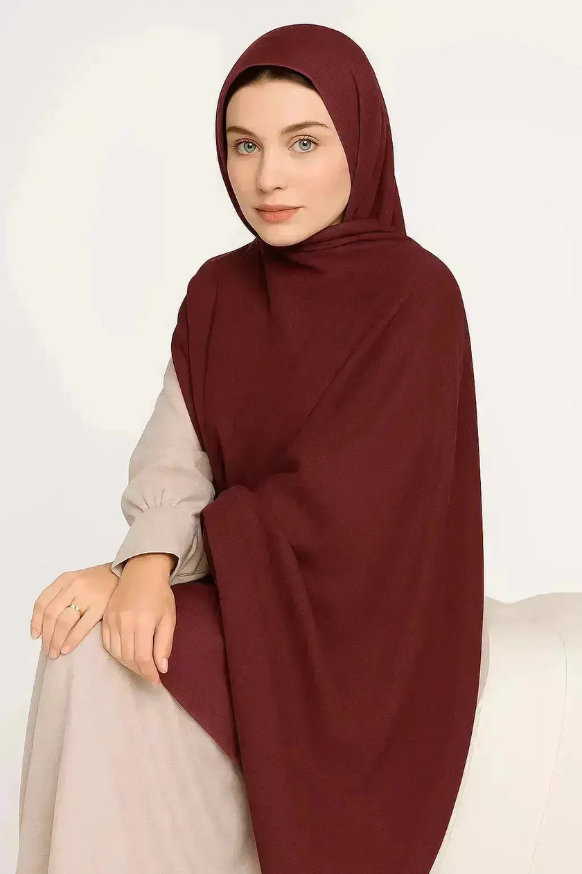 modal fabric hijab, haute hijab modal, hijab modal, pink modal hijab, soft, breathable, non-slip, cotton fabric | Burgundy