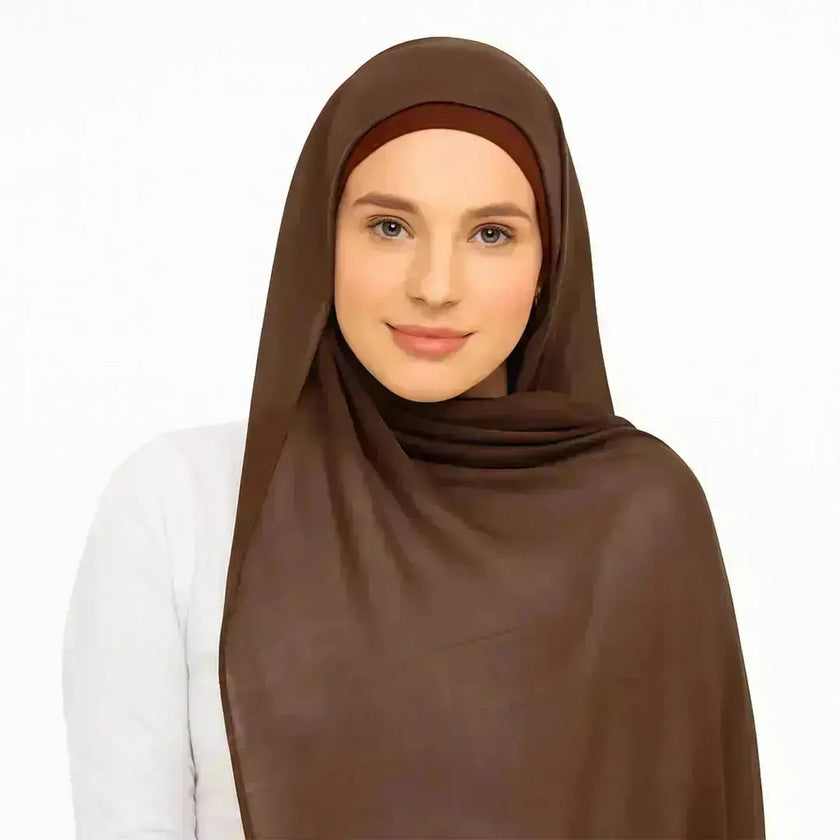 modal fabric hijab, haute hijab modal, hijab modal, pink modal hijab, soft, breathable, non-slip, cotton fabric | Khaki