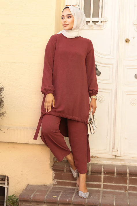 Modest Button-Down Two-Piece Set – Elegant Long Shirt with Matching Trousers