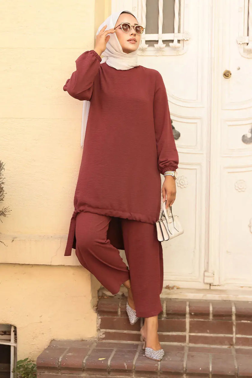 Modest Button-Down Two-Piece Set – Elegant Long Shirt with Matching Trousers Zari Hijabeez
