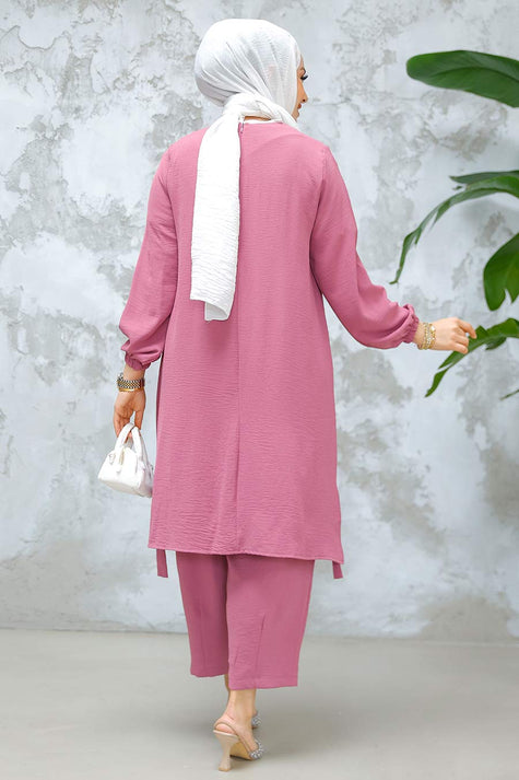 Modest Button-Down Two-Piece Set – Elegant Long Shirt with Matching Trousers