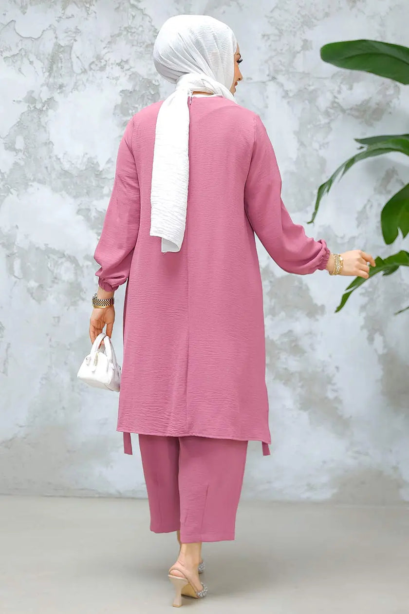 Modest Button-Down Two-Piece Set – Elegant Long Shirt with Matching Trousers Zari Hijabeez