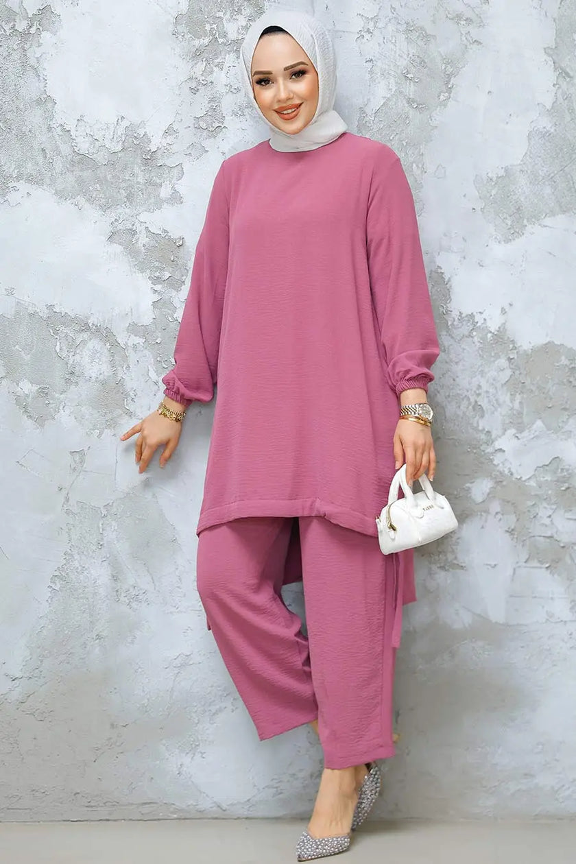 Modest Button-Down Two-Piece Set – Elegant Long Shirt with Matching Trousers Zari Hijabeez