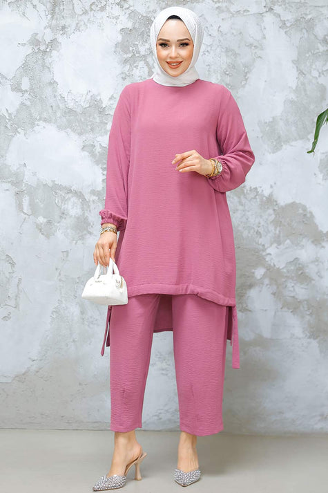 Modest Button-Down Two-Piece Set – Elegant Long Shirt with Matching Trousers