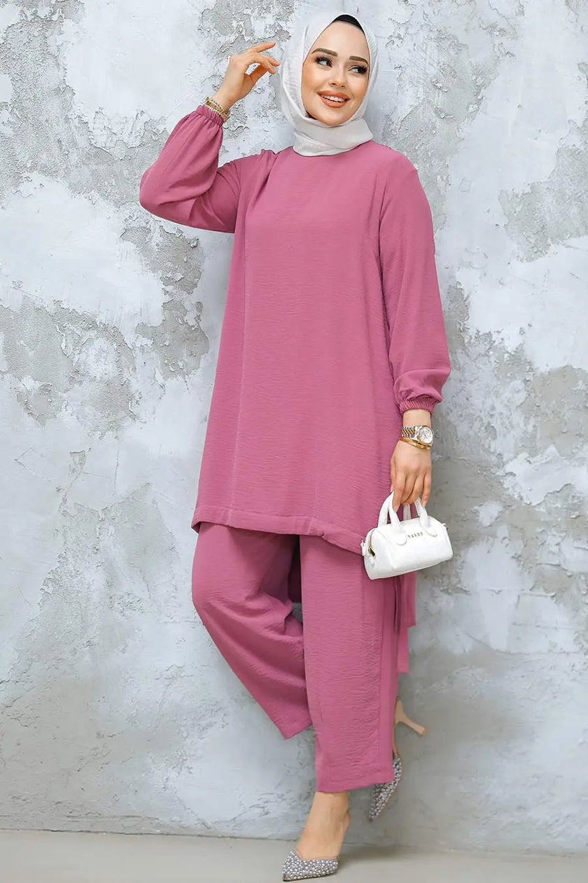 Modest Button-Down Two-Piece Set – Elegant Long Shirt with Matching Trousers Zari Hijabeez