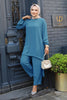 Modest Button-Down Two-Piece Set – Elegant Long Shirt with Matching Trousers