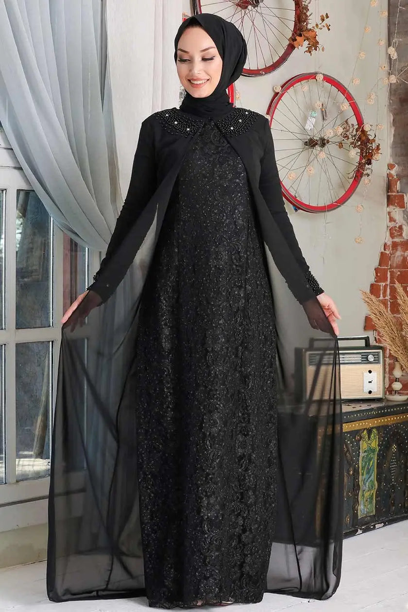 Elegant Lace Chiffon Overlay Gown – Modest Formal Dress for Women Zari Hijabeez