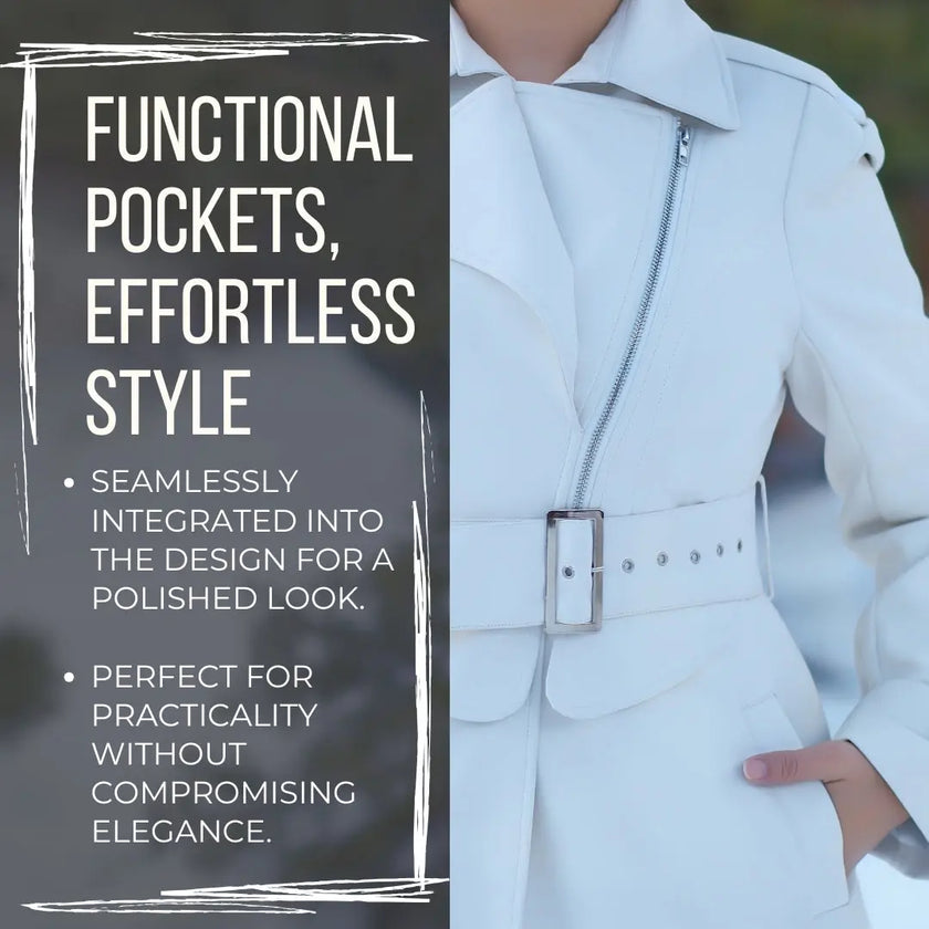 Elegant white leather long coat with a zipper and collar, perfect for versatile styling as a warm cardigan or chic dress. A stylish addition for casual or formal occasions | White