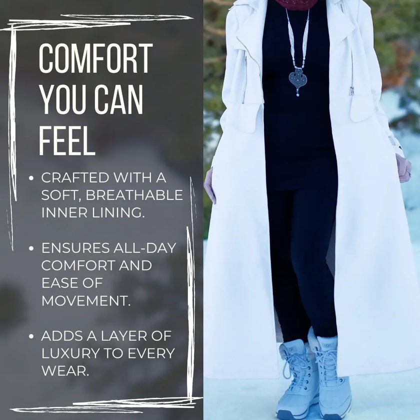 Elegant white leather long coat with a zipper and collar, perfect for versatile styling as a warm cardigan or chic dress. A stylish addition for casual or formal occasions | White